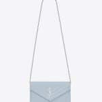 Saint Laurent Sky Blue Matelasse Monogram Chain Wallet Bag