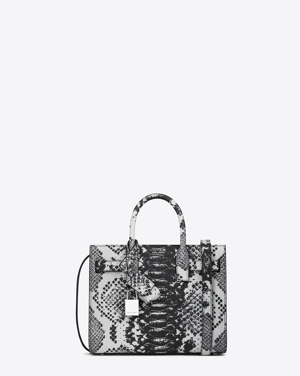 Saint Laurent Sac De Jour Nano Embellished Python Tote in Black