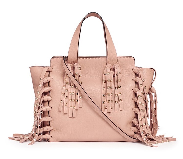 Valentino C-Rockee Small Fringe Leather Tote Bag