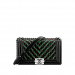 Chanel Black/Green/Red Lambskin and Diamond Embroideries Boy Chanel Flap Old Medium Bag
