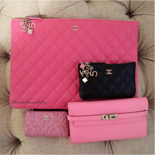 Chanel Pink Lambskin Medium Casino O-Case Clutch Bag with Box For