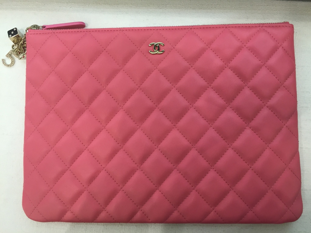 Chanel Pink Lambskin Medium Casino O-Case Clutch Bag with Box For