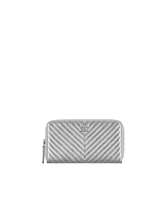 CHANEL Iridescent Caviar Chevron Quilted Compact Flap Wallet Black 455169