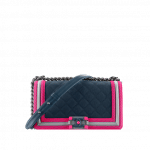 Chanel Navy Blue/Fuchsia/Gray Boy Chanel Fluo Old Medium Flap Bag