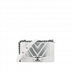 Chanel White/Silver Chevron Lizard Boy Chanel Exotic Small Flap Bag