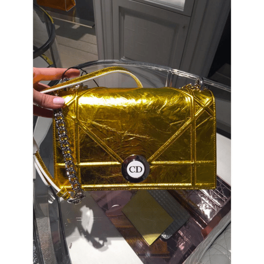 Dior Gold Crinkled Lambskin Diorama Flap Bag 2