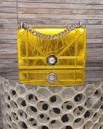 Dior Gold Crinkled Lambskin Diorama Flap Bag