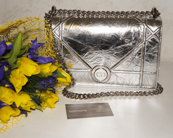 Dior Silver Crinkled Lambskin Diorama Flap Bag
