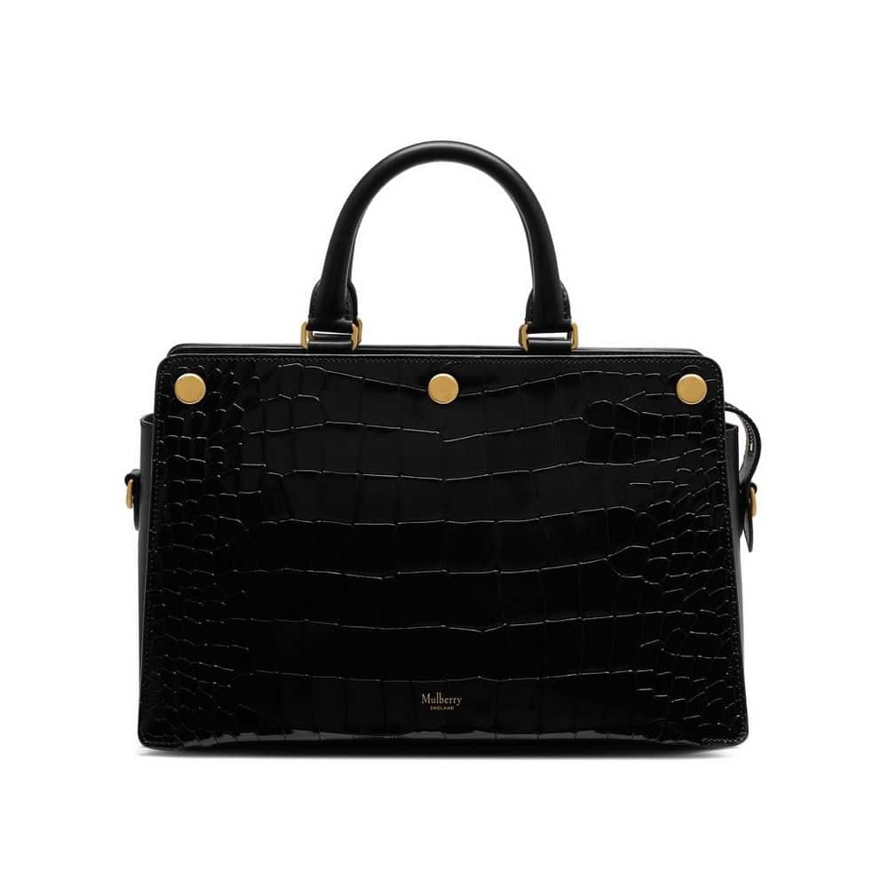 Mulberry Black Polished Embossed Croc Chester Bag
