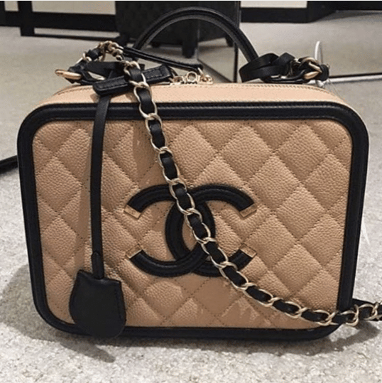 Chanel Beige Quilred Caviar Medium Filigree Vanity Case