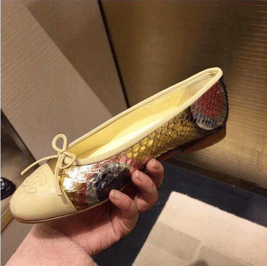 gold chanel ballet flats