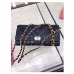 Chanel Navy Boy Chevron Wallet On Chain Bag