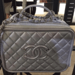 Chanel Silver CC Filigree Vanity Case Medium Bag