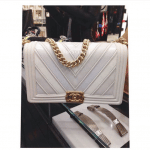 Chanel White Boy Chevron New Medium Flap Bag