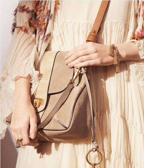 Chloe Beige Suede Lexa Satchel Medium Bag