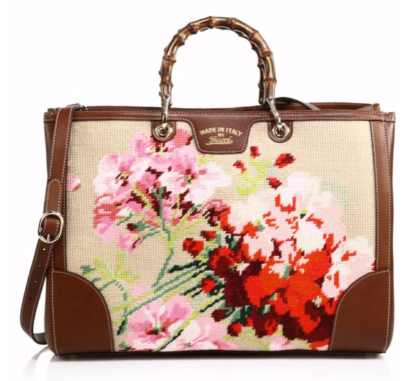 Gucci Bamboo Embroidered Tote with Floral & Bee Bag
