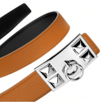 Hermes Black Box and Orange Togo Silver Collier de Chien Buckle Belt