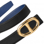 Hermes Black Swift and Sapphire Blue Epsom Gold Chaine d'Ancre Buckle Belt
