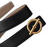 Hermes Black Swift and Taupe Epsom Glenan Belt