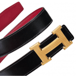 Hermes Noir Box and Rouge Grenade Swift Guillochee Finish H Buckle Belt