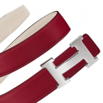 Hermes Rouge Grenat Swift and Craie Epsom Brushed Finish Silver H Buckle Belt