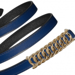 Hermes Sapphire Blue Swift and Black Epsom Gold Buckle Kara Belt