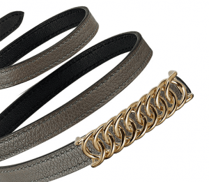 Hermes Tin Grey Evercolor and Black Swift Gold Buckle Kara Belt