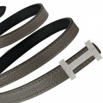 Hermes Tin Grey Evercolor and Black Swift with White Gold Buckle and Diamonds Focus Belt