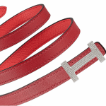 Hermes Vermilion Swift and Rose Jaipur Epsom with White Gold Buckle and Diamonds Focus Belt