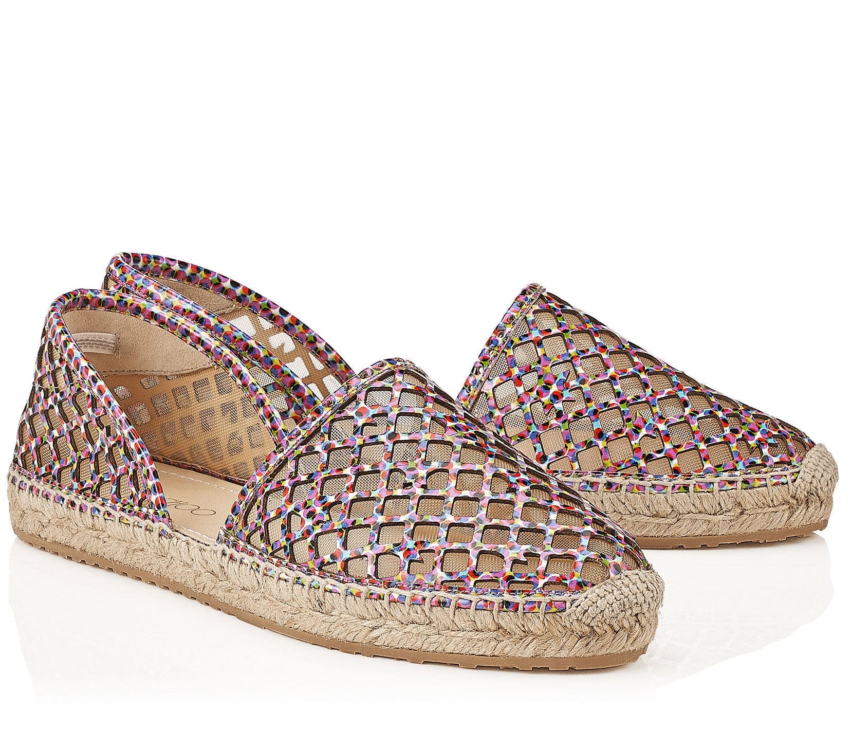 Jimmy Choo Dreya Perforated Digital Printed Patent Espadrilles