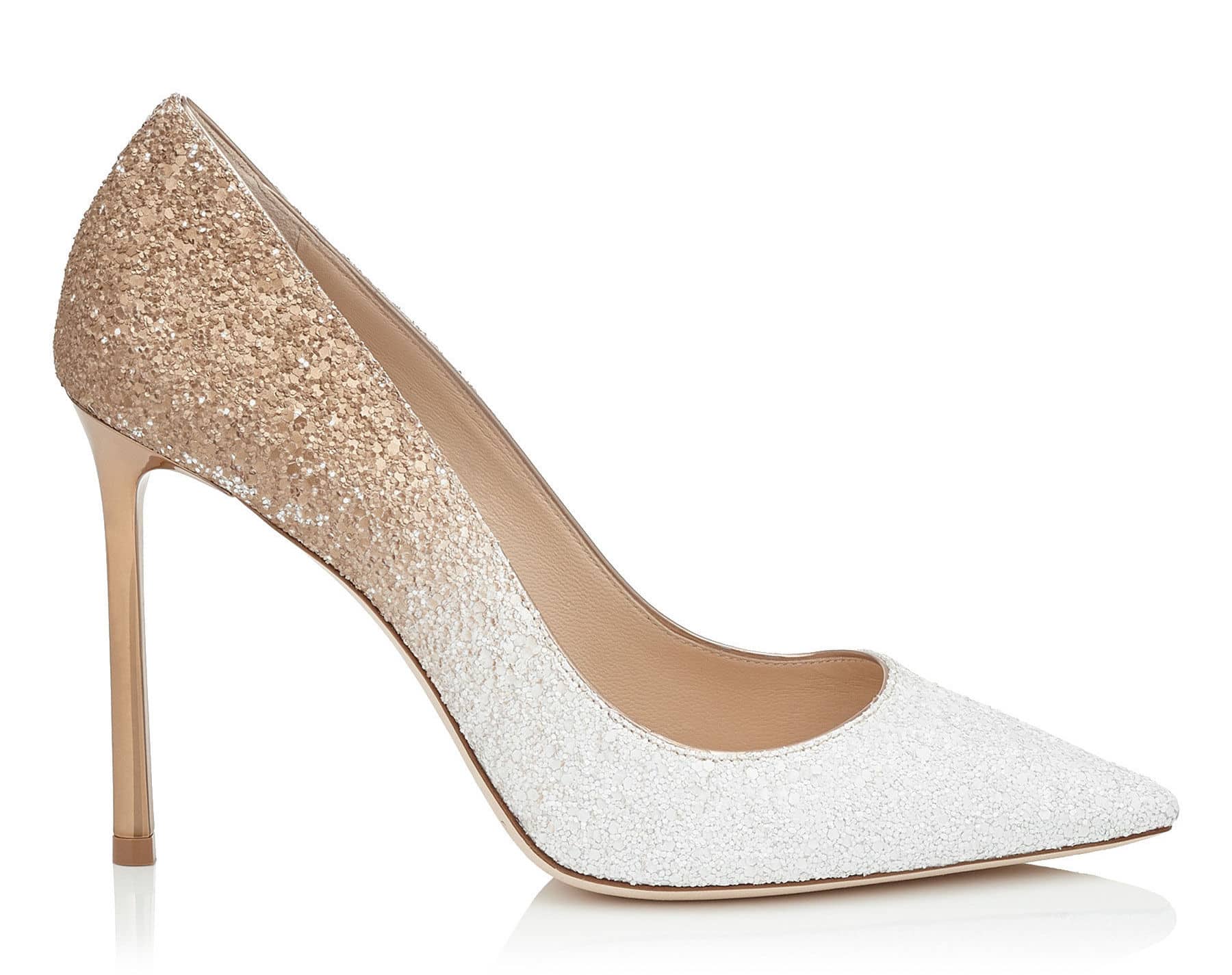 Jimmy Choo Romy 100 Coarse Glitter Degrade Pointy Toe Pumps