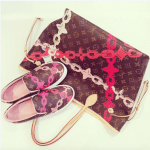 Louis Vuitton Poppy/Rose Ballerine Monogram Bay Neverfull MM Bag and Slip-On Sneakers