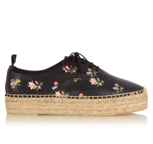 Saint Laurent Floral Print Lace-up Leather Flatform Espadrilles