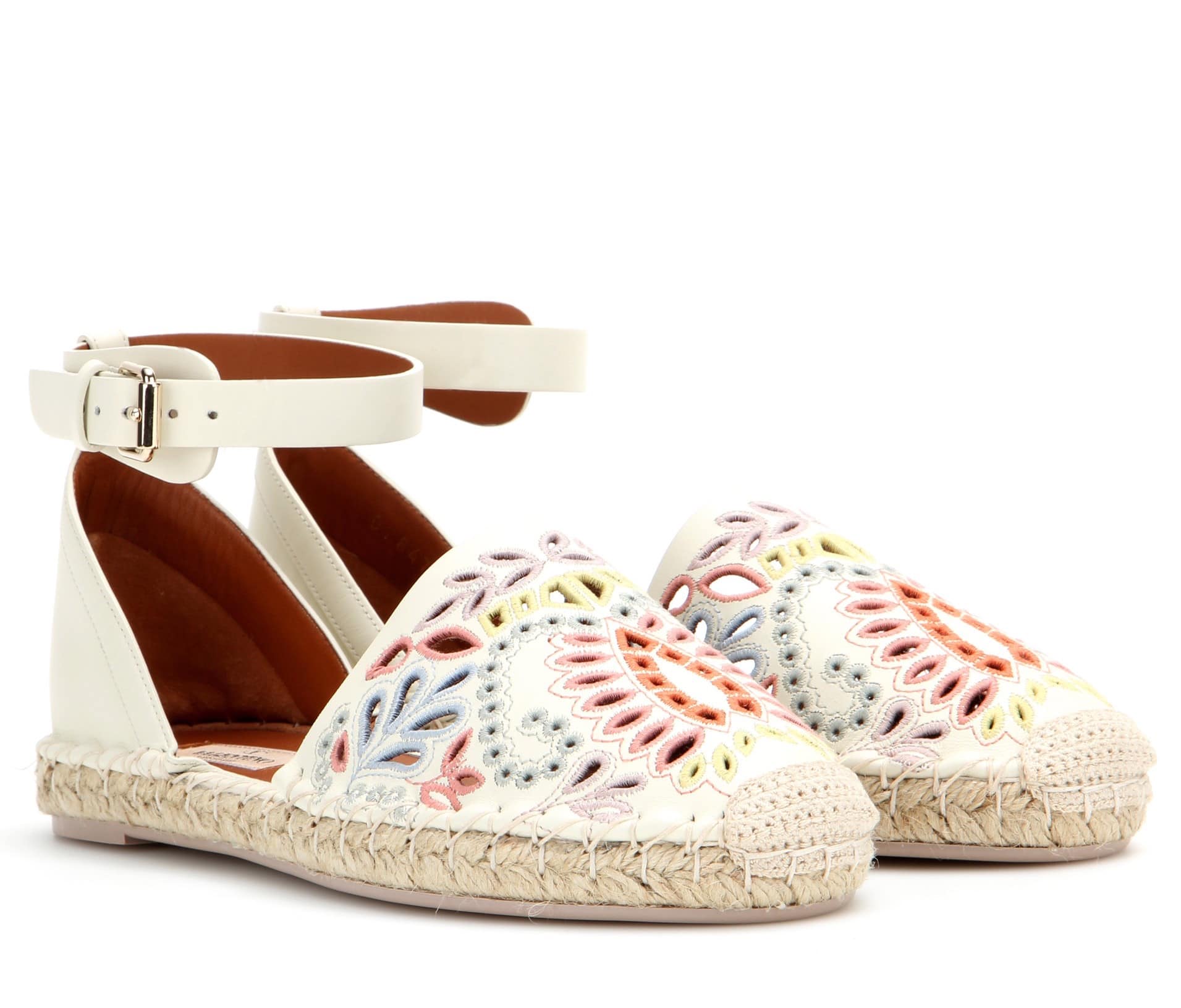 Valentino A Jour Embroidered Leather Espadrilles