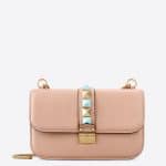 Valentino Beige Rockstud Rolling Lock Shoulder Bag