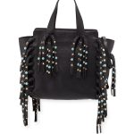 Valentino Black Rockstud Rolling C-Rockee Fringe Small Tote Bag