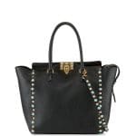 Valentino Black Rockstud Rolling Medium Shopper Tote Bag