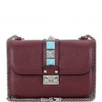 Valentino Burgundy Rockstud Rolling Lock Small Shoulder Bag