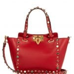 Valentino Red Multicolor Stones Rockstud Rolling Mini Tote Bag