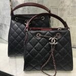 Chanel Black/Burgundy CC Bucket Large and Small Bags