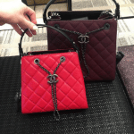 Chanel Red Small and Burgundy Large CC Bucket Bags