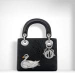 Dior Black Ceramic-Effect with Jewelled Swan Mini Lady Dior Bag