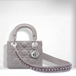 Dior Montaigne Grey Mini Lady Dior Bag with Embroidered Strap