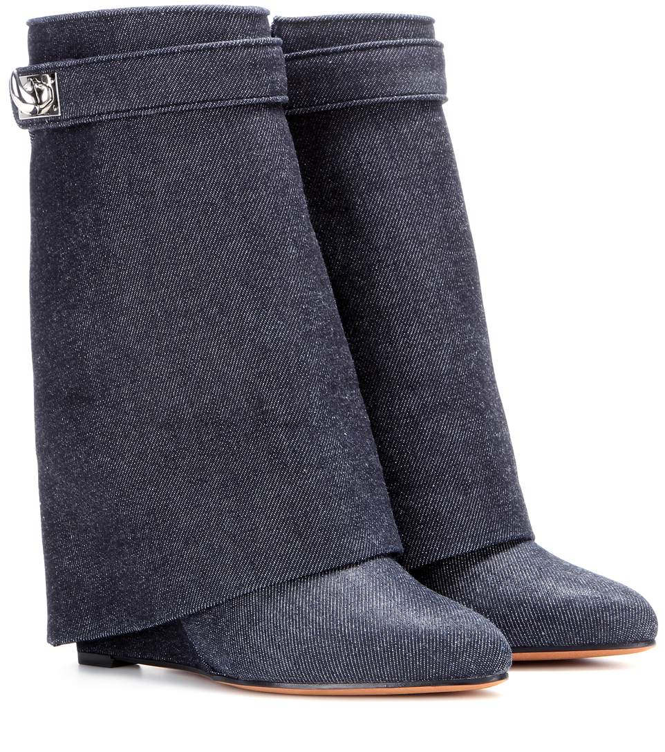 Givenchy Shark Lock Denim Wedge Boots