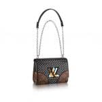 Louis Vuitton Black Calfskin : Studs and Monogram Canvas with Striped Lock Twist MM Bag