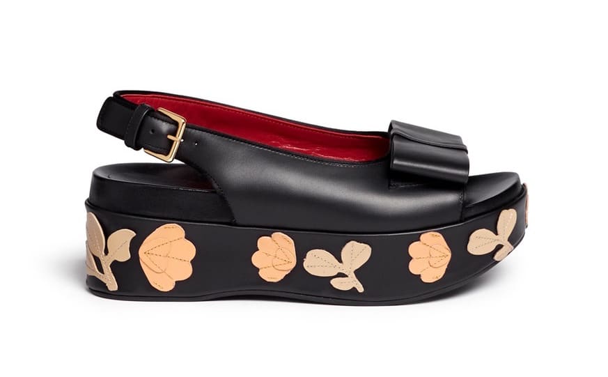 Marni Floral Embellishment Leather Wedge Platform Sandals