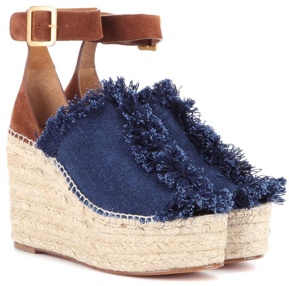 Chloe Suede And Denim Wedge Espadrilles