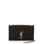 Saint Laurent Black Suede Crystal Medium Monogram Shoulder Bag