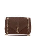 Saint Laurent Brown Suede Tri-Quilt Large Monogram Slouchy Chain Shoulder Bag