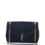 Saint Laurent Navy Suede Tri-Quilt Large Monogram Slouchy Chain Shoulder Bag